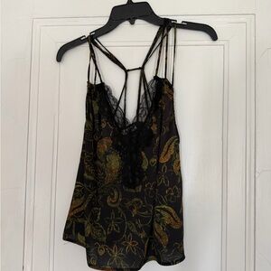 Free People Black and Gold Lace Cami